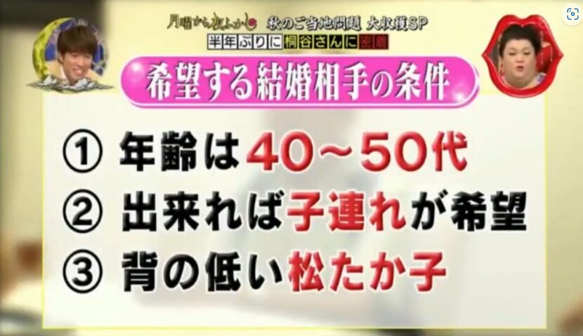 桐谷広人・希望する結婚相手の条件